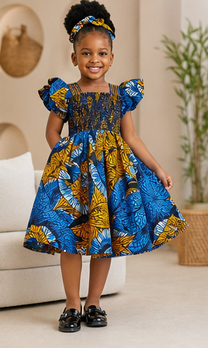 Girl's Blue Ankara Dress