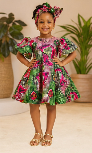 Girl's Pink Ankara Dress