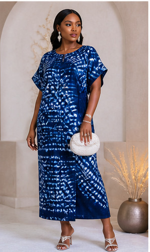 Blue Adire Bubu Dress