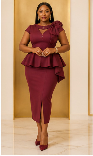 Burgundy Peplum Dress Set