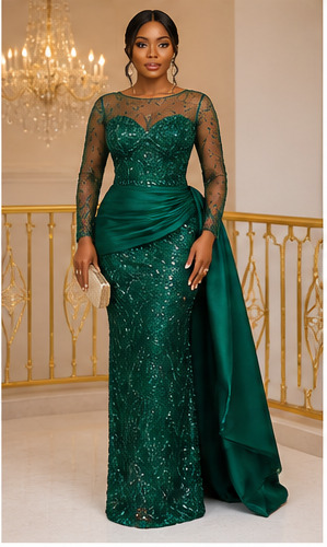 Emerald Beaded Evening Gown